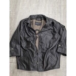 Guess Leather Coat‎ Mens 2XL Black Overcoat Zip Button Lined Removable Warm